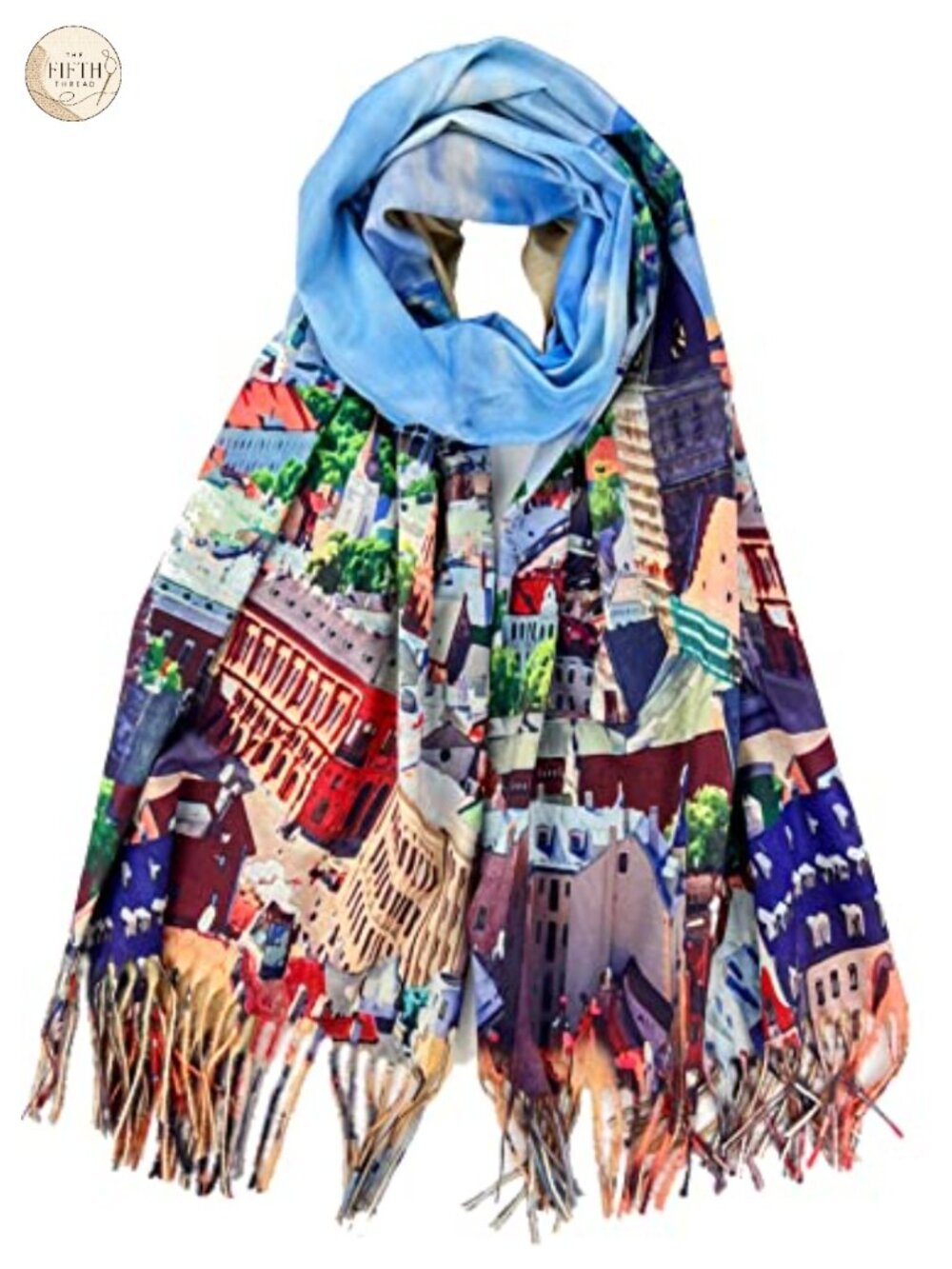Super Soft Cotton Cashmere Feel Reversible Art Scarf Shawl Tassel Fringe